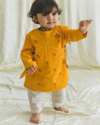Yellow embroidered cotton  kurta pyjama 1
