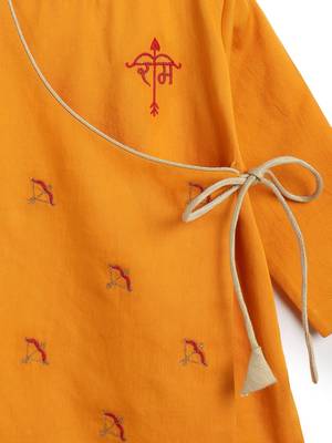 Yellow embroidered cotton  kurta pyjama 3