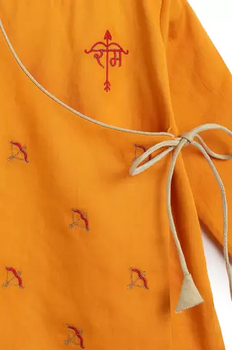 Yellow embroidered cotton  kurta pyjama