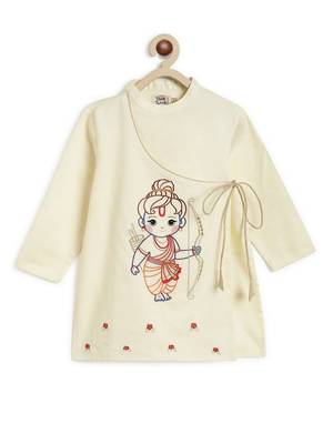 Cream embroidered cotton  kurta pyjama 4