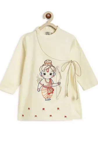 Cream embroidered cotton  kurta pyjama