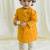 Yellow embroidered cotton  kurta pyjama