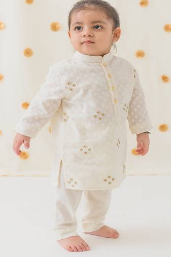 Cream embroidered cotton  kurta pyjama