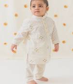 Cream embroidered cotton  kurta pyjama