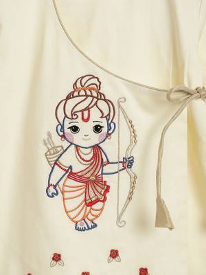 Cream embroidered cotton  kurta pyjama 5