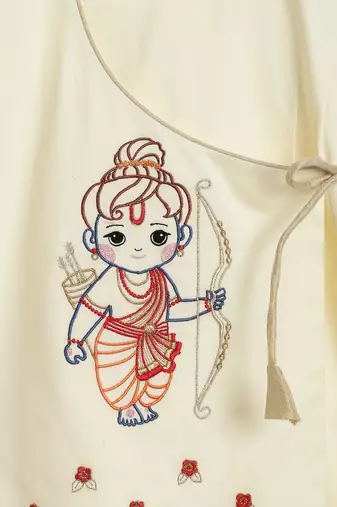 Cream embroidered cotton  kurta pyjama