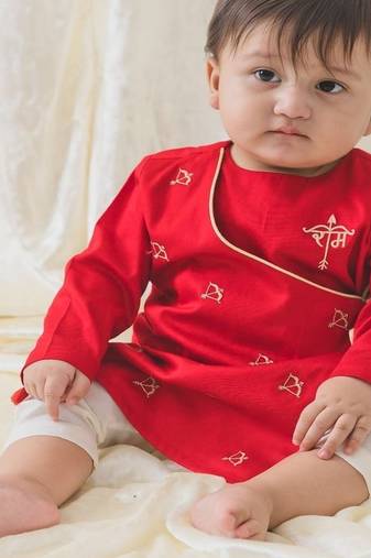 Red embroidered cotton  kurta pyjama