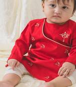 Red embroidered cotton  kurta pyjama
