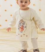 Cream embroidered cotton  kurta pyjama