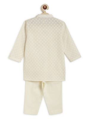 Cream embroidered cotton  kurta pyjama 3