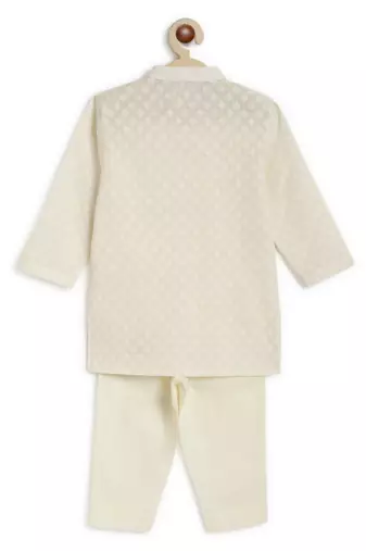 Cream embroidered cotton  kurta pyjama