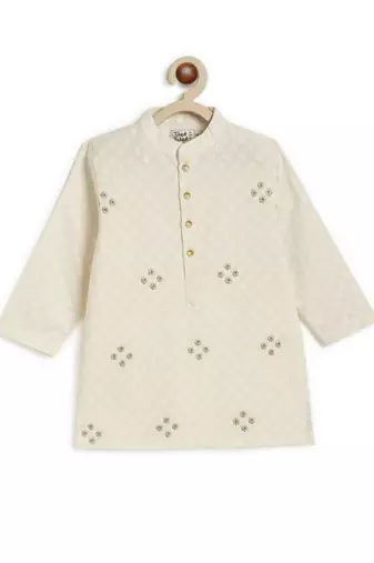 Cream embroidered cotton  kurta pyjama