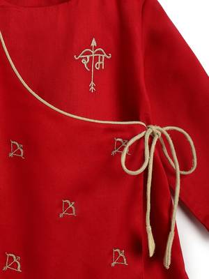 Red embroidered cotton  kurta pyjama 3