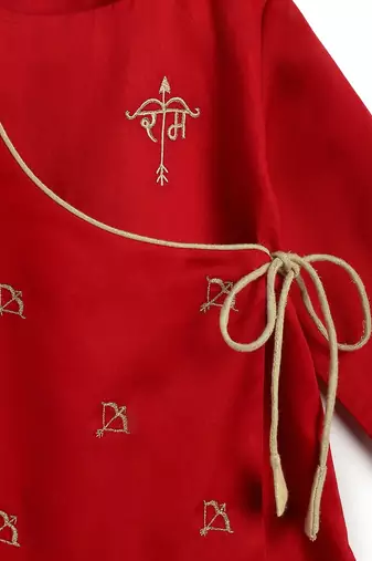Red embroidered cotton  kurta pyjama