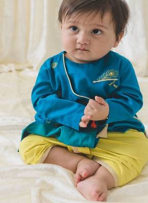 Blue embroidered cotton  kurta pyjama 1