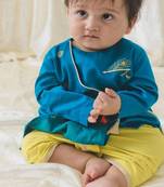 Blue embroidered cotton  kurta pyjama