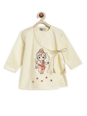 Cream embroidered cotton  kurta pyjama 5