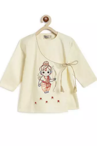 Cream embroidered cotton  kurta pyjama