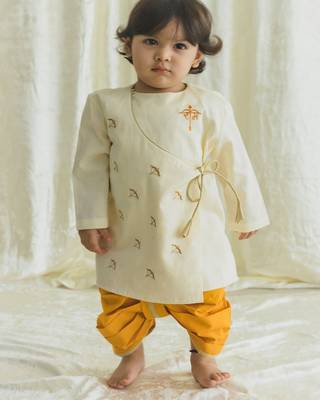 Cream embroidered cotton  kurta pyjama 1