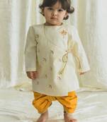 Cream embroidered cotton  kurta pyjama