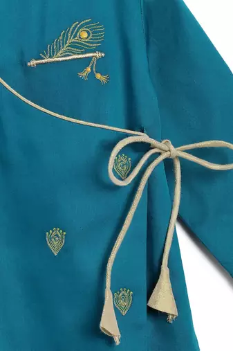 Blue embroidered cotton  kurta pyjama