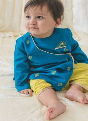 Blue embroidered cotton  kurta pyjama 4