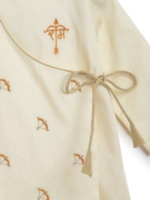 Cream embroidered cotton  kurta pyjama 3