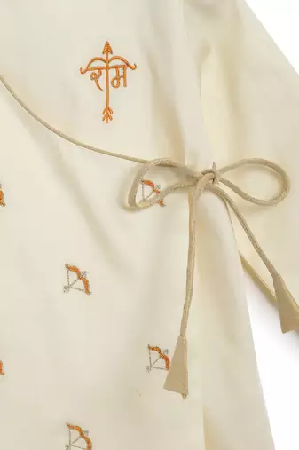 Cream embroidered cotton  kurta pyjama