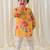 Yellow printed cotton  kurta pyjama