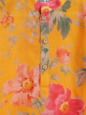 Yellow printed cotton  kurta pyjama 3