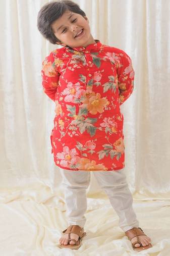 Red printed cotton  kurta pyjama