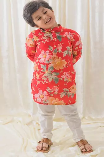 Red printed cotton  kurta pyjama
