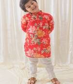 Red printed cotton  kurta pyjama