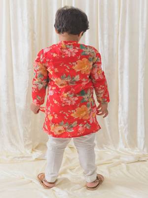 Red printed cotton  kurta pyjama 2