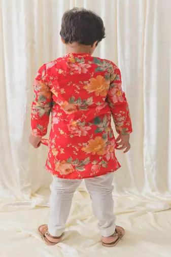 Red printed cotton  kurta pyjama