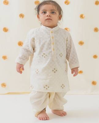 Cream embroidered cotton  kurta pyjama 1