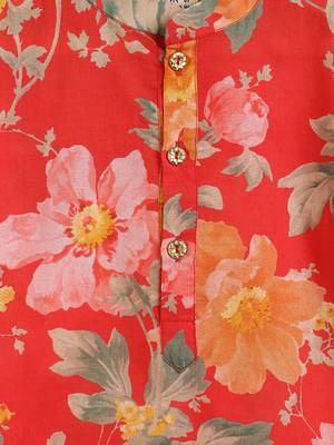 Red printed cotton  kurta pyjama 4