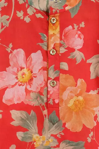 Red printed cotton  kurta pyjama