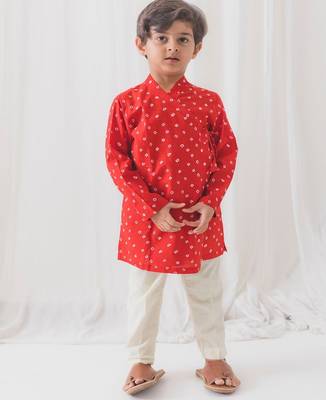 Red printed cotton  kurta pyjama 1