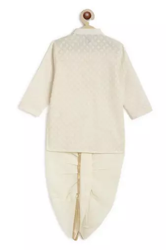 Cream embroidered cotton  kurta pyjama