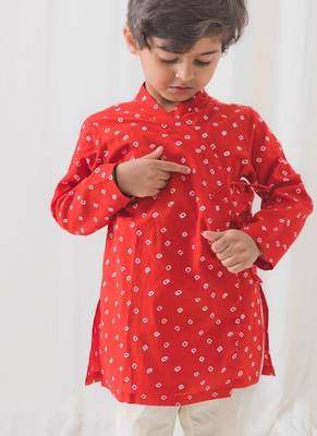 Red printed cotton  kurta pyjama 2