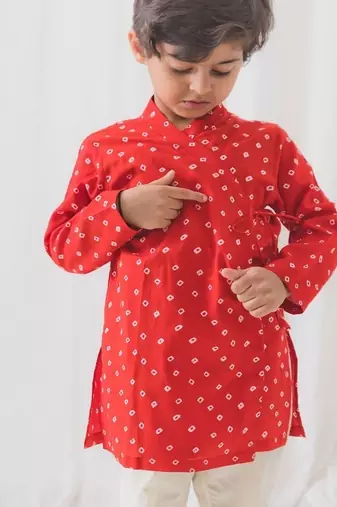 Red printed cotton  kurta pyjama
