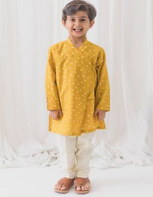 Yellow printed cotton  kurta pyjama 1