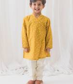 Yellow printed cotton  kurta pyjama