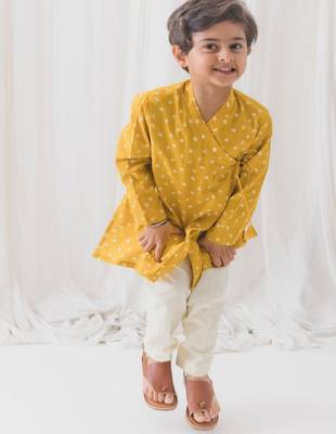 Yellow printed cotton  kurta pyjama 2
