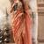 Peach  tissue woven with multicolored lace border saree with blouse