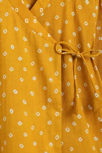 Yellow printed cotton  kurta pyjama