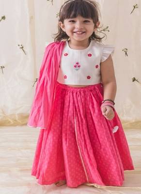 Pink & white embroidered chanderi silk  lehenga 1