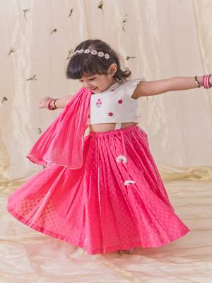 Pink & white embroidered chanderi silk  lehenga 2