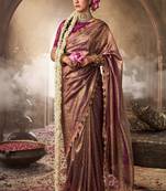 Chocolate  tissue woven with multicolored lace border saree with blouse